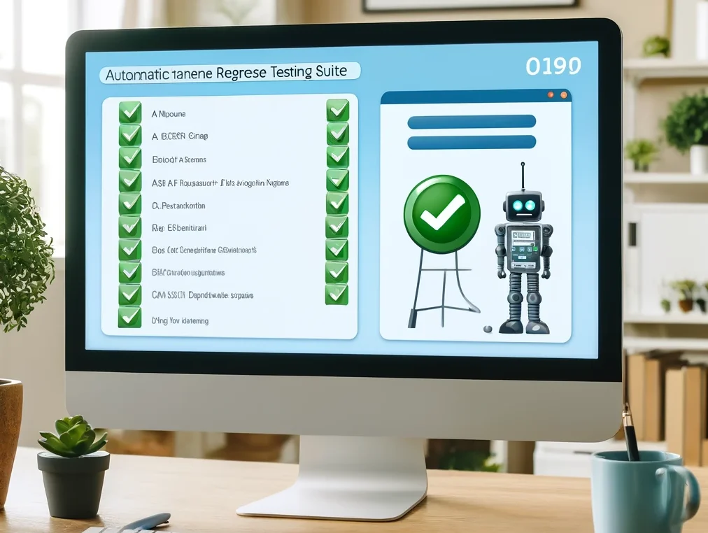 A computer screen showing an automated regression testing suite running